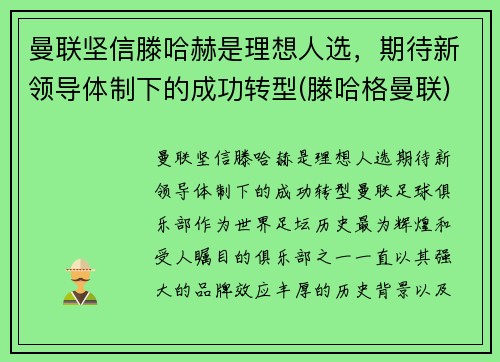 曼联坚信滕哈赫是理想人选，期待新领导体制下的成功转型(滕哈格曼联)