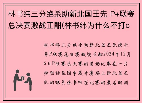 林书纬三分绝杀助新北国王先 P+联赛总决赛激战正酣(林书纬为什么不打cba)